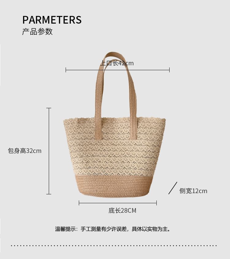 Tote Lace Straw Panel Bag