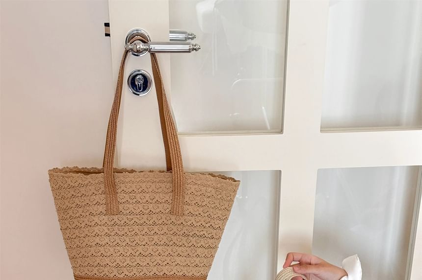 Tote Lace Straw Panel Bag