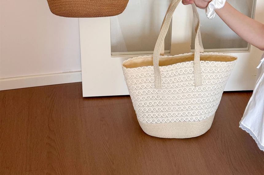 Tote Lace Straw Panel Bag