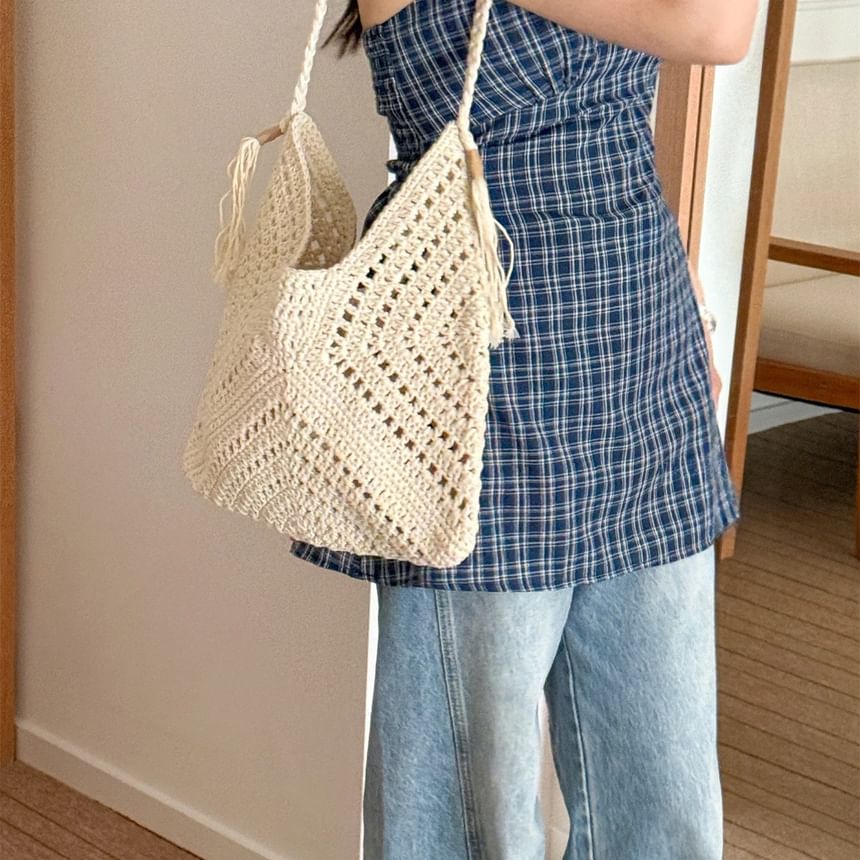 Knit Crochet Tote Bag Tassel