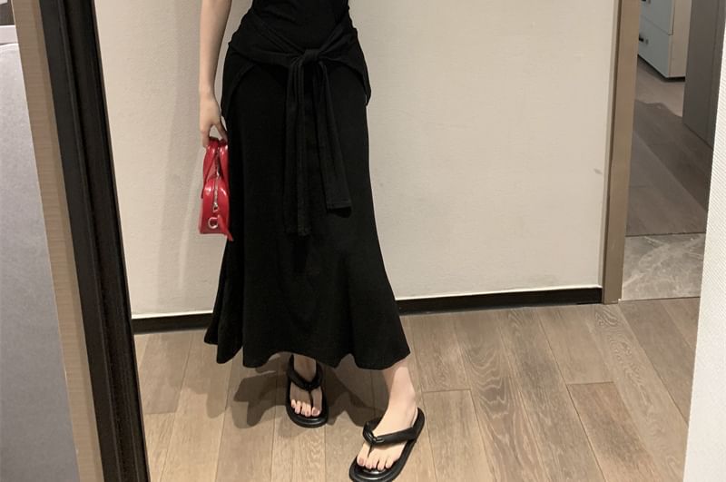 Spaghetti Strap V-Neck Striped Maxi A-Line Dress