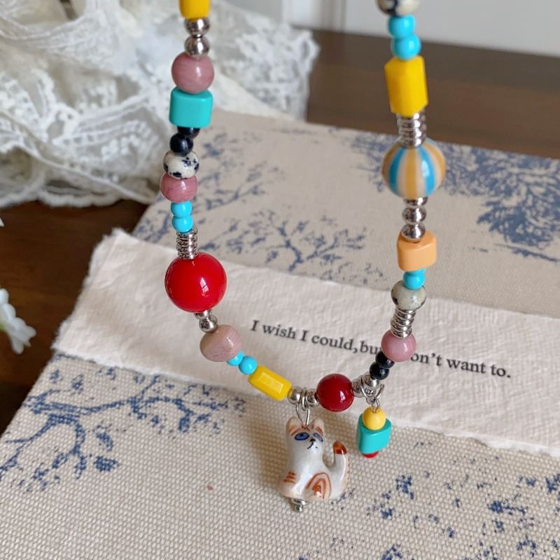 Bead Pendant Necklace Cat