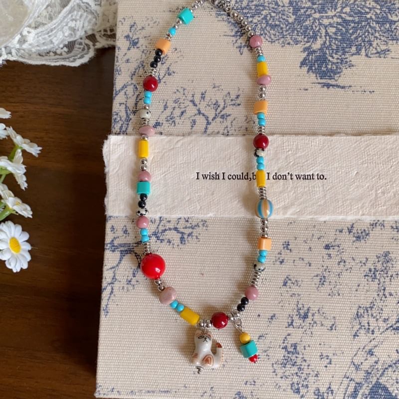 Bead Pendant Necklace Cat