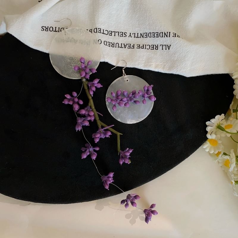 Statement Disc Flower Earring Asymmetrical Drop