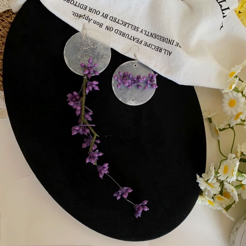 Statement Disc Flower Earring Asymmetrical Drop