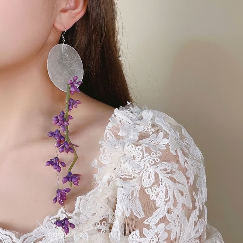 Statement Disc Flower Earring Asymmetrical Drop