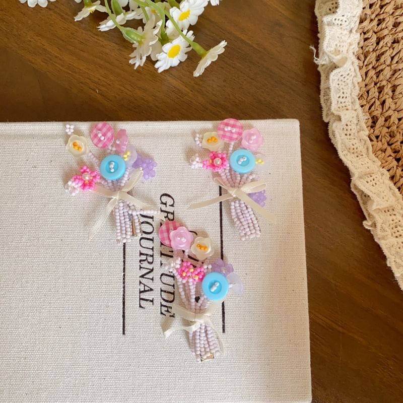 Flower Bow Bead Clip Hair