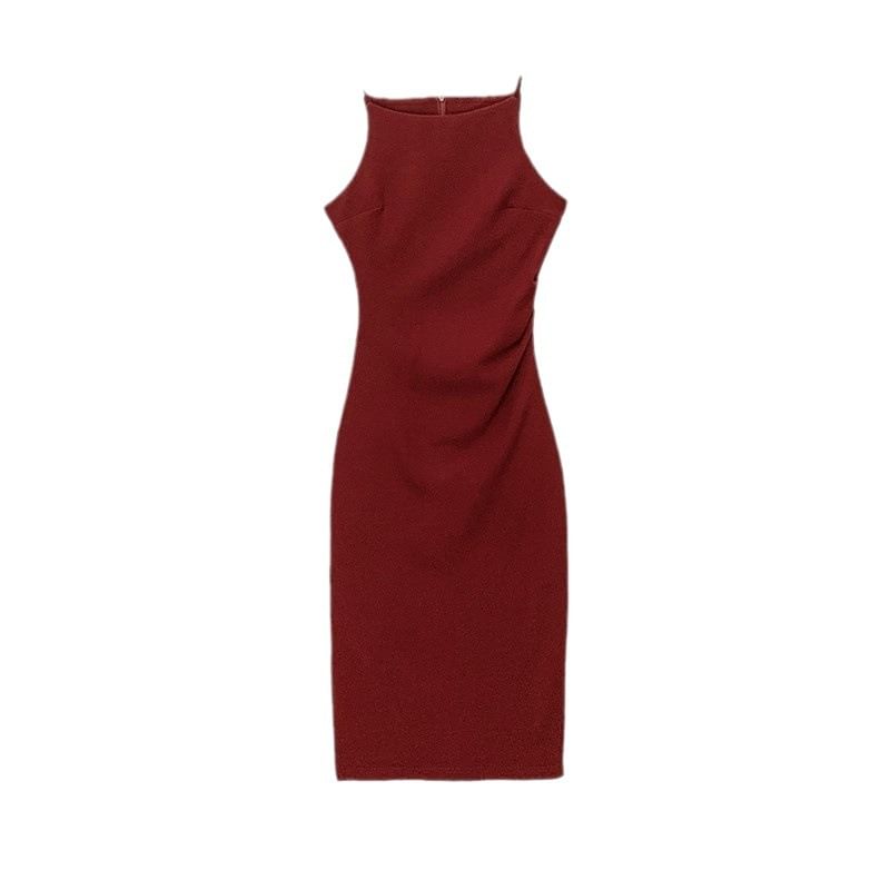 Sleeveless Sheath Midi Dress Plain