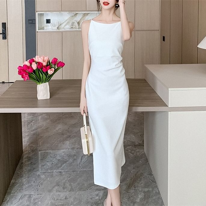 Sleeveless Sheath Midi Dress Plain