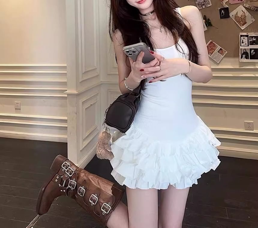 Mini Plain Dress Sleeveless Tiered