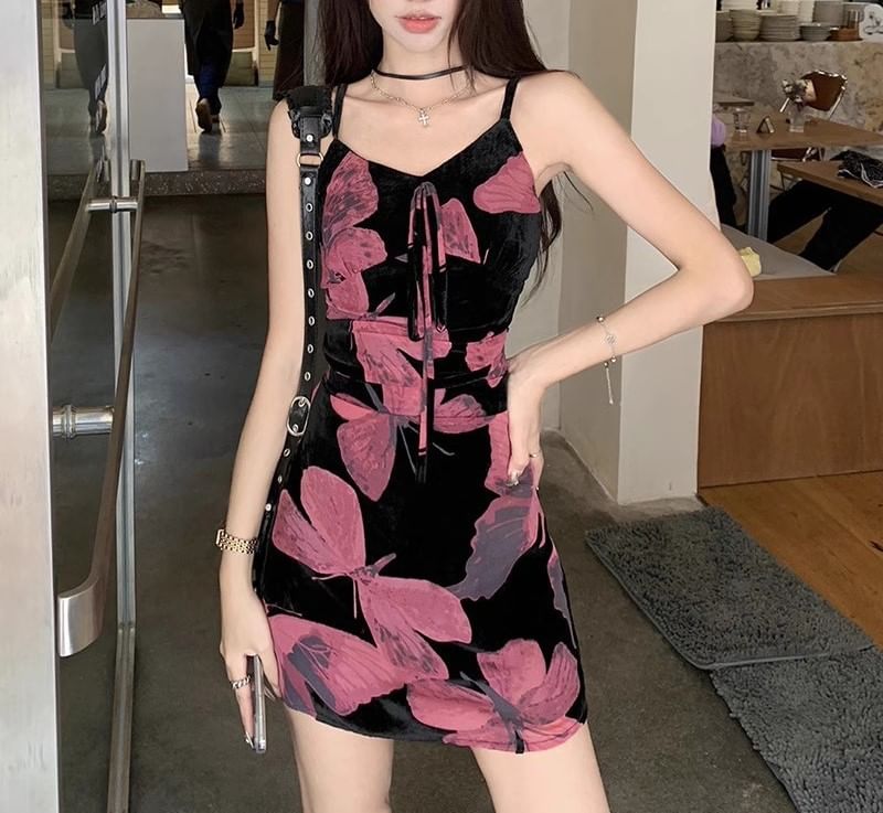 A-Line Strap Print Spaghetti Designs) Dress Floral V-Neck (Various