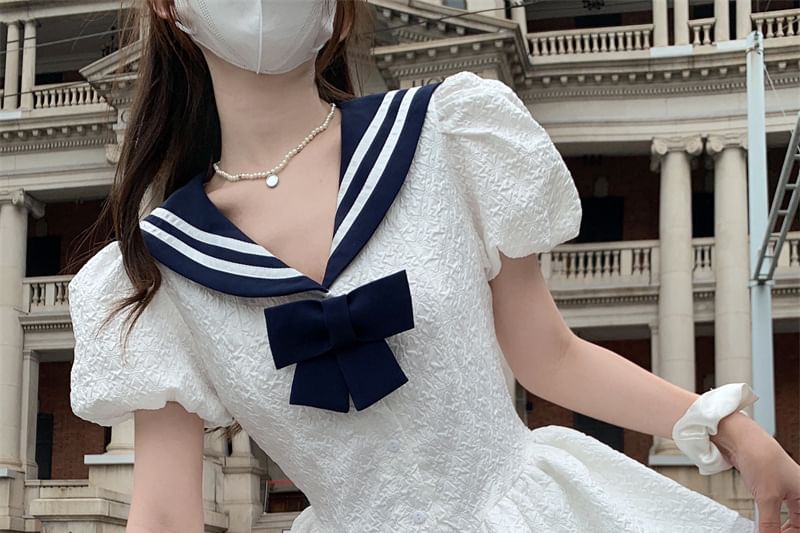 Mini Collar Short-Sleeve Dress A-Line Sailor