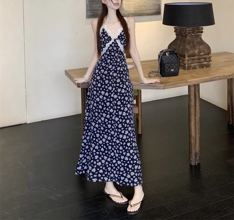 Dress Floral Maxi Print A-Line V-Neck Cardigan Sleeveless /