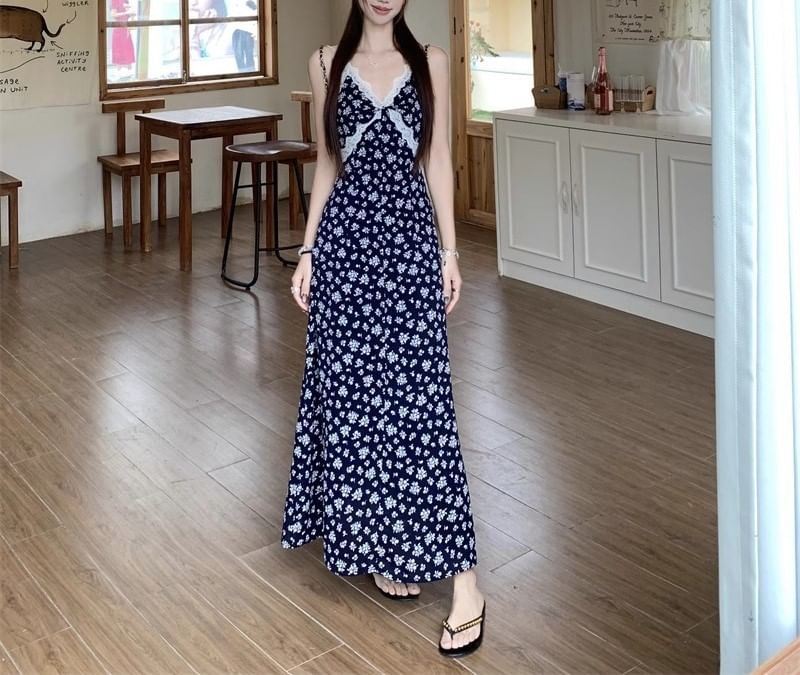 Dress Floral Maxi Print A-Line V-Neck Cardigan Sleeveless /