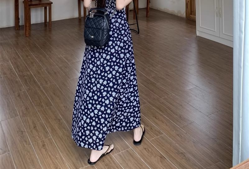 Dress Floral Maxi Print A-Line V-Neck Cardigan Sleeveless /