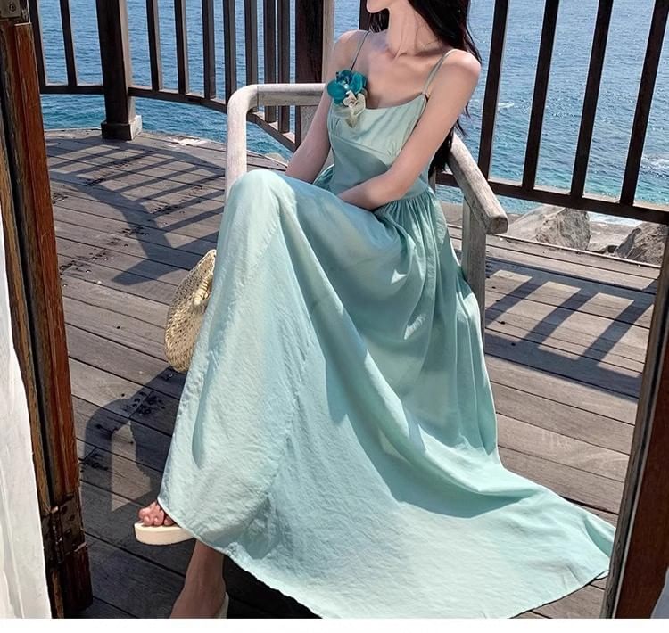 Accent Dress Spaghetti Maxi A-Line Strap Floral