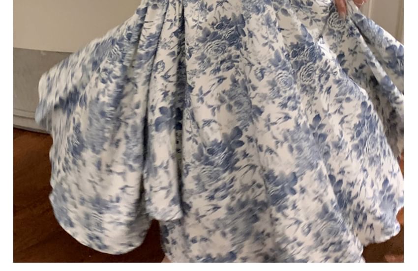 Print A-Line V-Neck Maxi Floral Dress Sleeveless