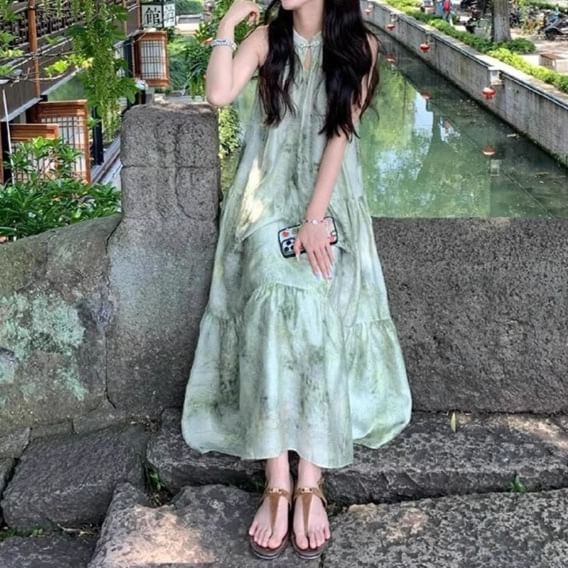 A-Line Dress Print Sleeveless Maxi