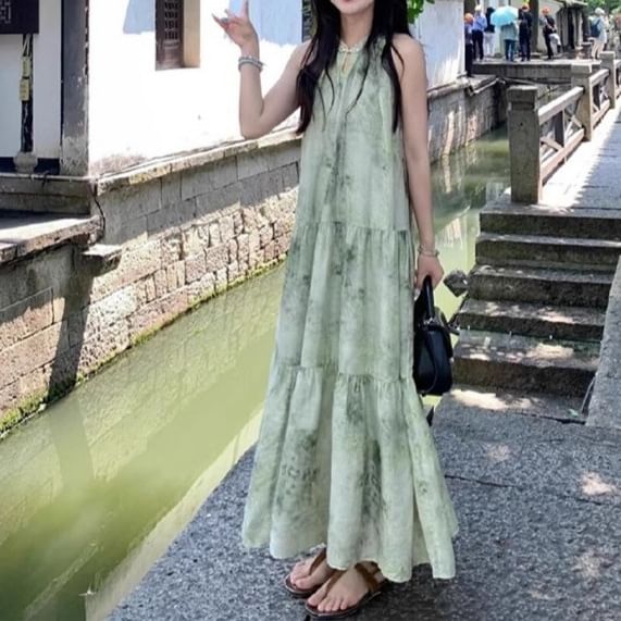 A-Line Dress Print Sleeveless Maxi