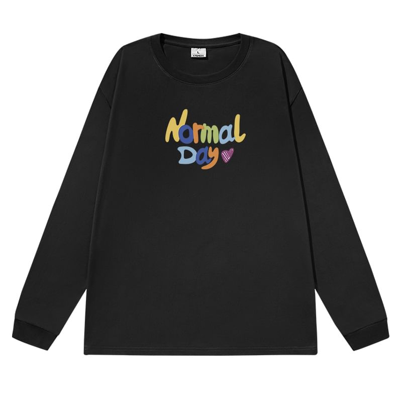 T-Shirt Crew Long-Sleeve Print Lettering Neck