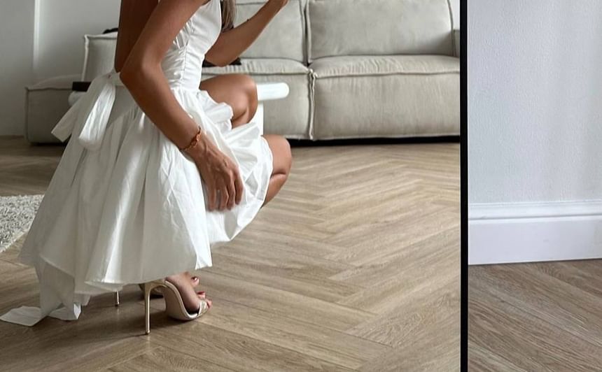 A-Line Neck Square Tie Plain Waist Back Open Mini Dress Sleeveless