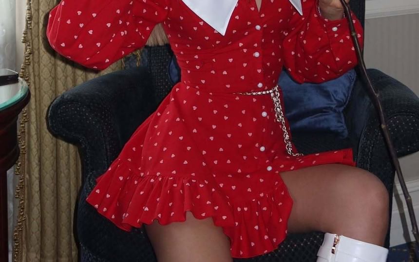 Dress Button-Up Ruffle Hem Collar Long-Sleeve A-Line Contrast Mini