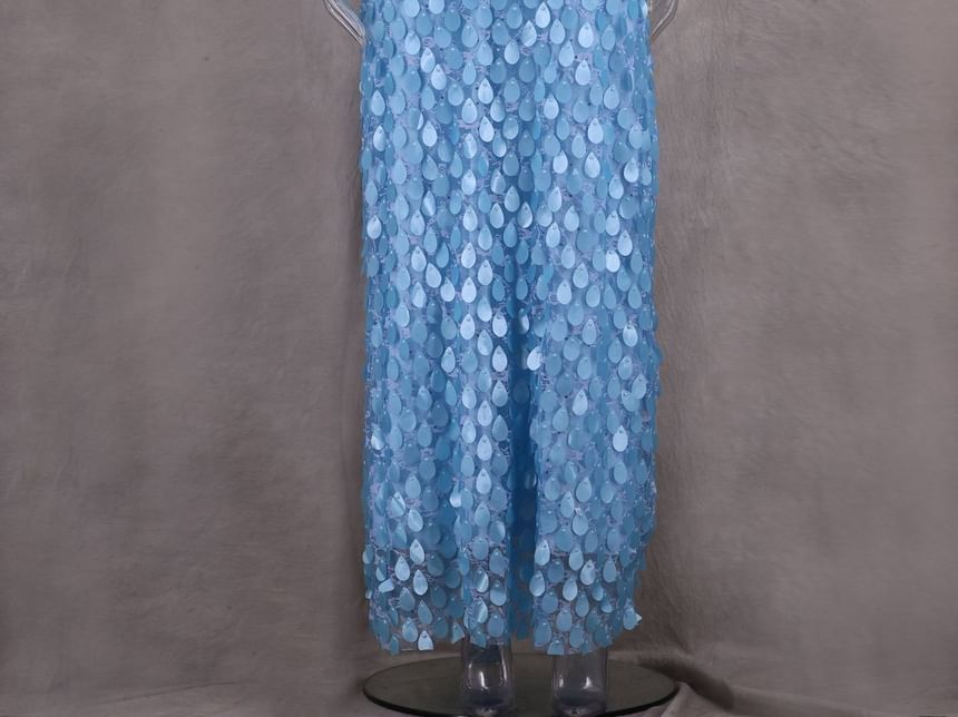 Strapless Maxi Lace Sequin Sheath Dress