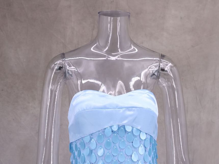 Strapless Maxi Lace Sequin Sheath Dress