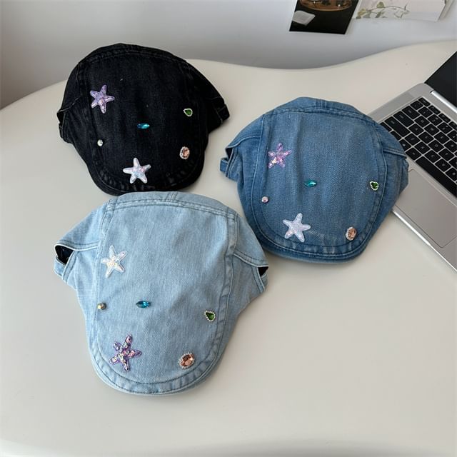 Embellished Flat Cap Denim