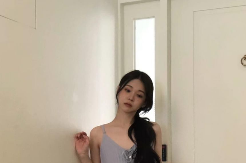 Spaghetti Strap V-Neck Plain Mini A-Line Dress