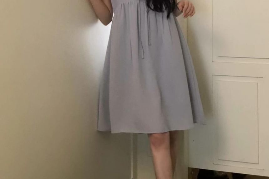 Spaghetti Strap V-Neck Plain Mini A-Line Dress