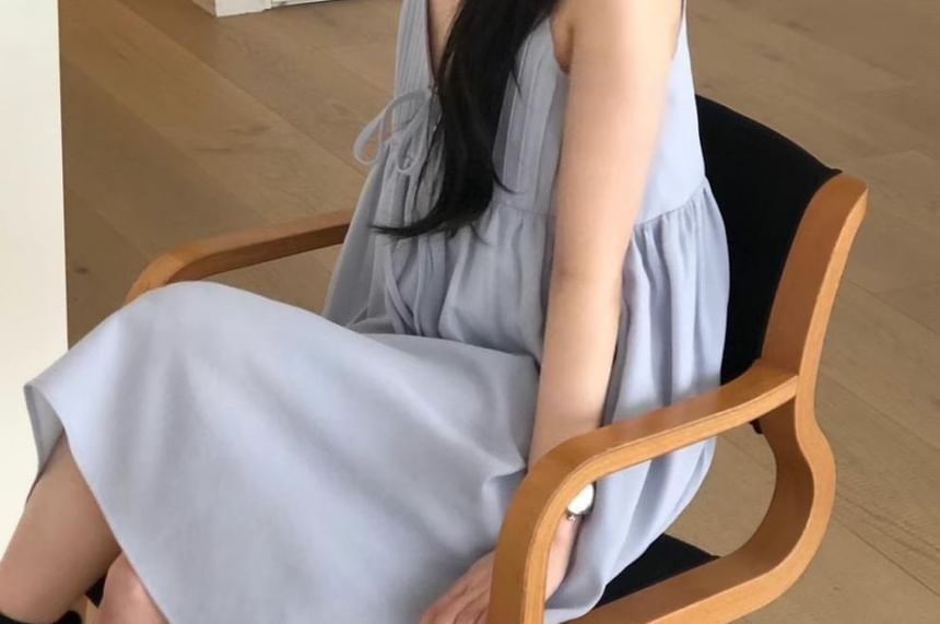 Spaghetti Strap V-Neck Plain Mini A-Line Dress