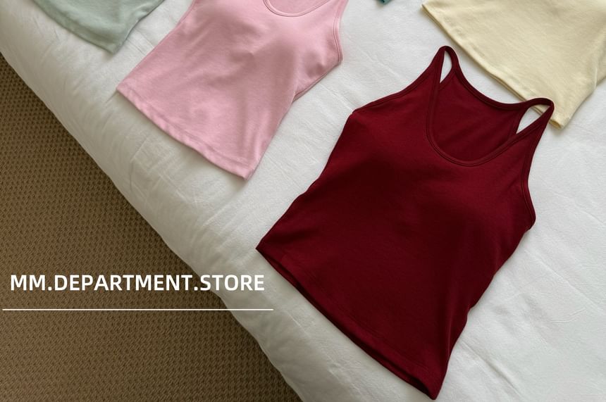 Top Tank Plain Knit Neck Scoop