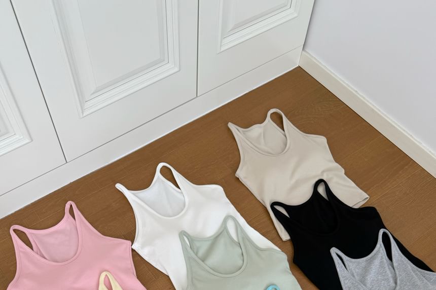 Top Tank Plain Knit Neck Scoop