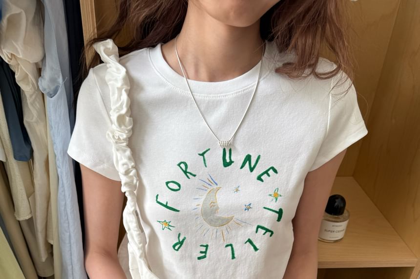 T-Shirt Short-Sleeve Crop Crewneck Lettering