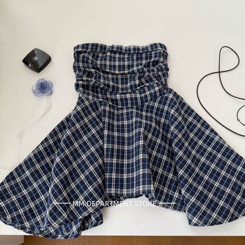 Top Strapless Plaid Flowy