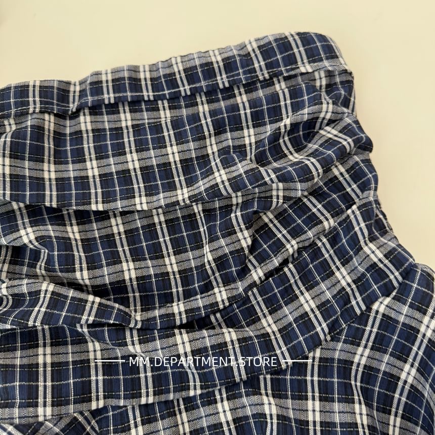 Top Strapless Plaid Flowy