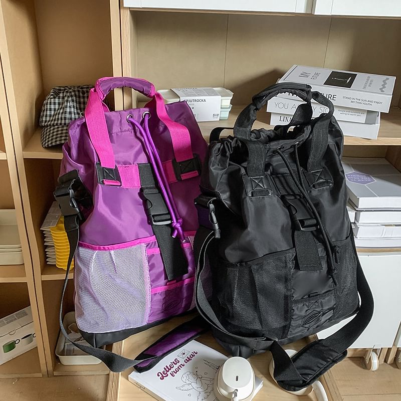 Crossbody Color Block Drawstring Bag