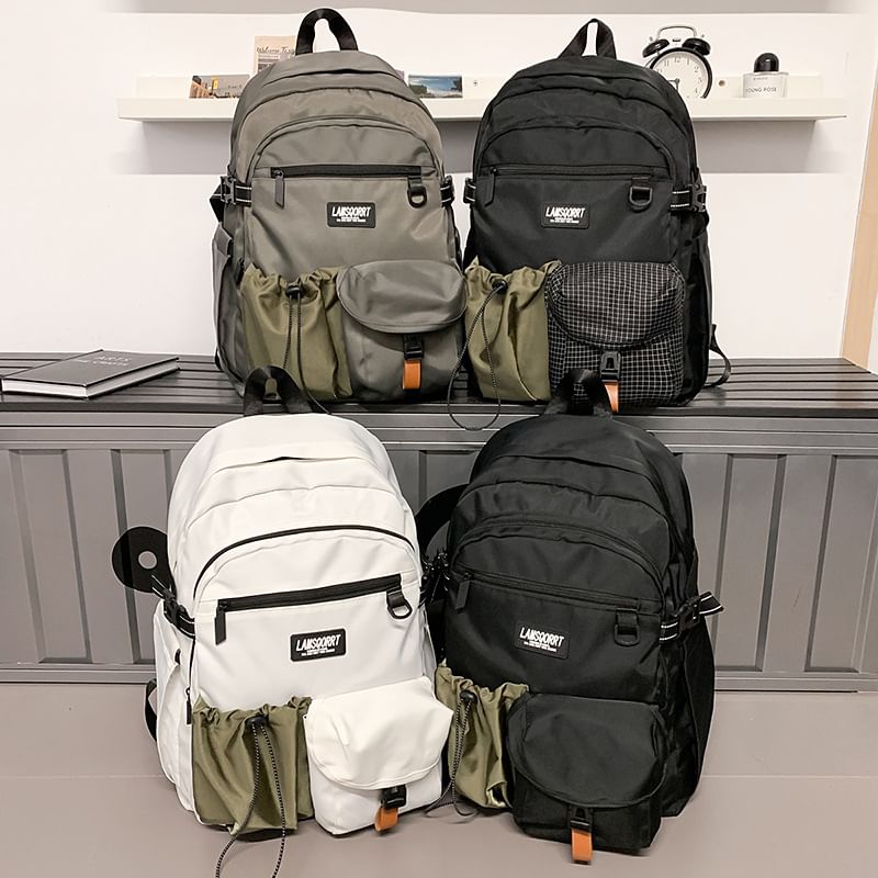 Contrast Backpack Lettering Pocket