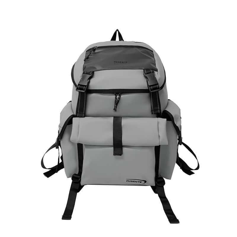 Lettering Buckled Leather Backpack Faux