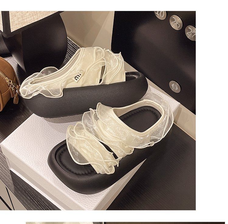 Slide Trim Ruffle Sandals Platform