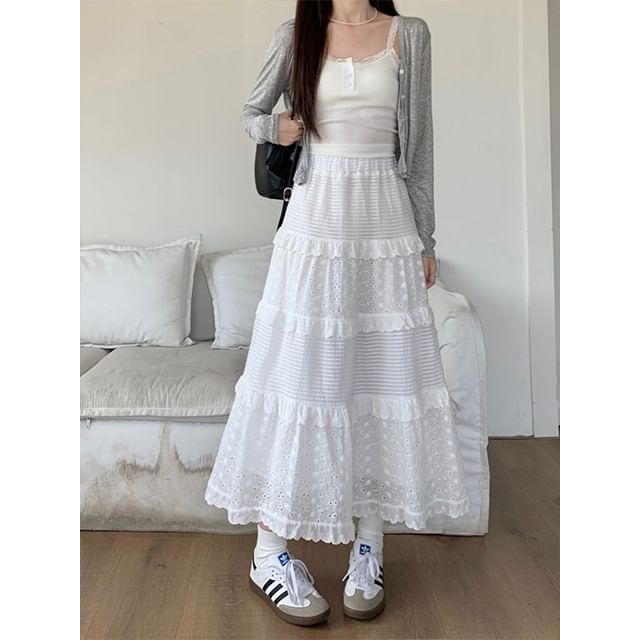 Spaghetti Strap Ruffled Midi A-Line Tiered Dress