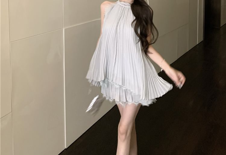 Accordion-Pleated Lace Tank & Flowy Mini A-Line Skirt Set