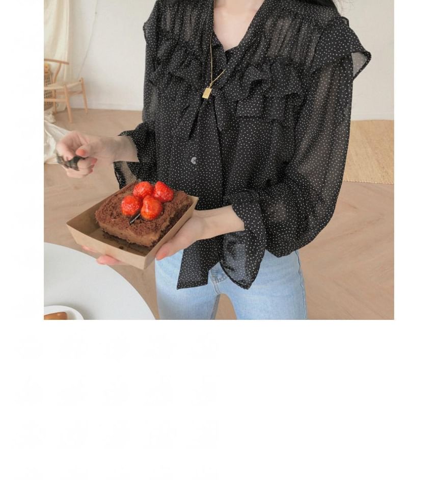 Dotted Ruffled Puff-Sleeved Blouse