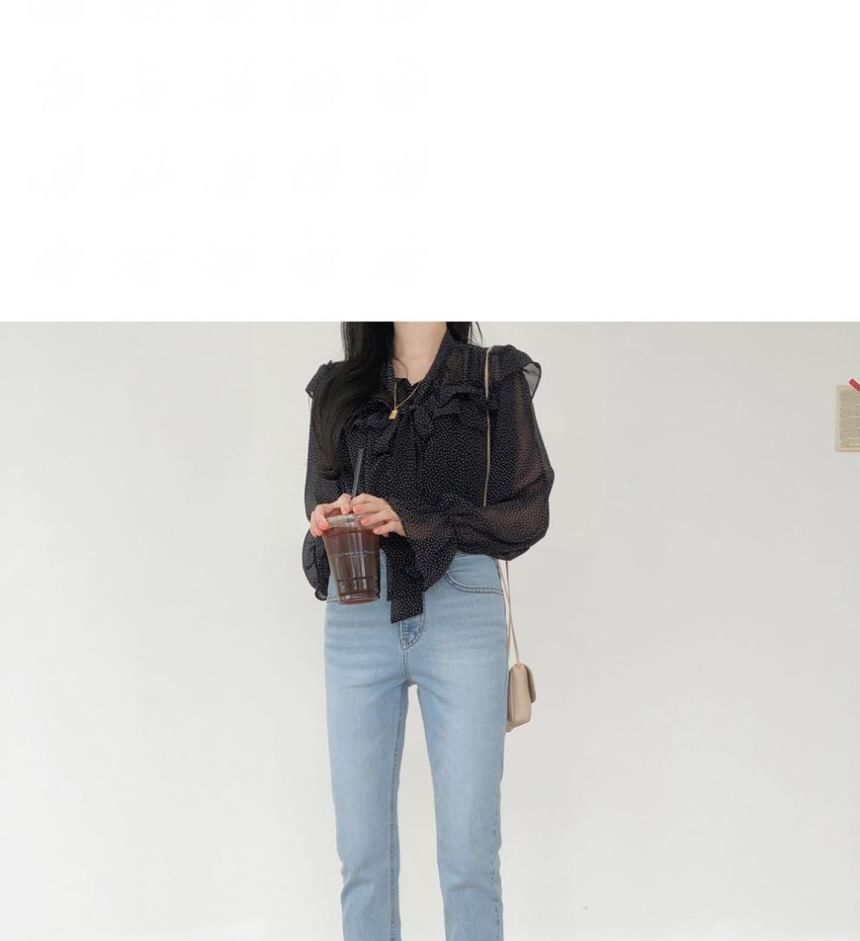 Dotted Ruffled Puff-Sleeved Blouse