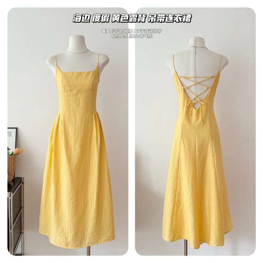 Spaghetti Strap Plain Midi A-Line Dress
