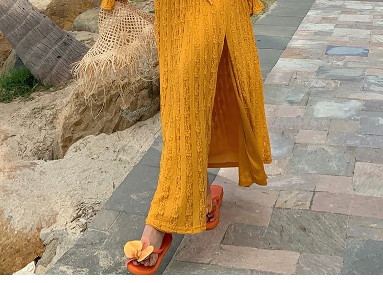 Cold-Shoulder Cutout Lace-Up Crop Top & Slit High-Waist Maxi Skirt Set