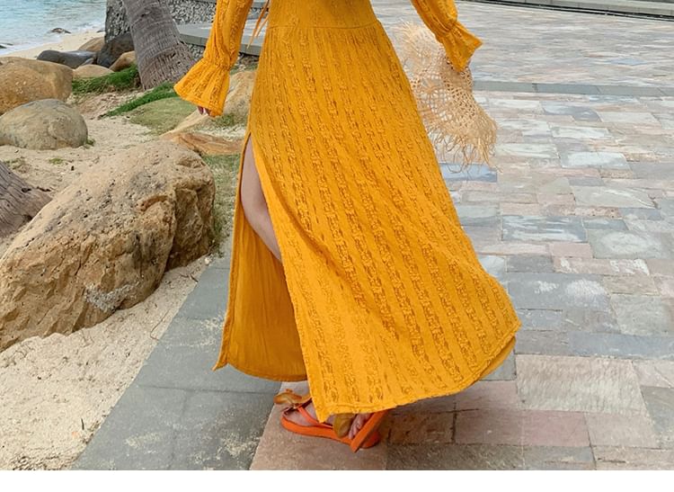 Cold-Shoulder Cutout Lace-Up Crop Top & Slit High-Waist Maxi Skirt Set