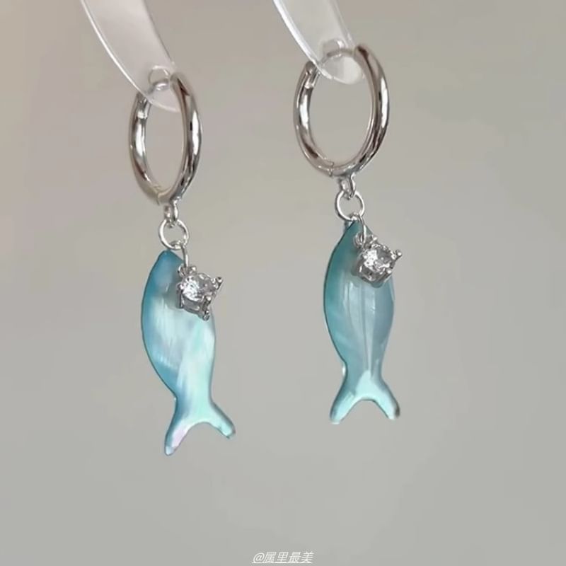 Fish Hoop Earring Drop Rhinestone