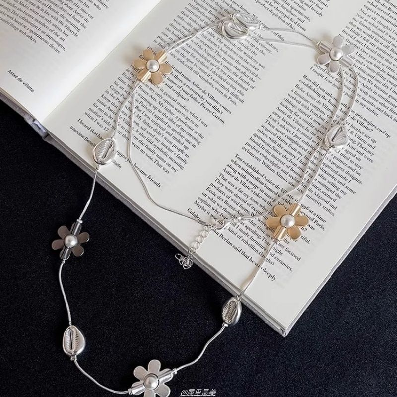 Pearl Long Faux Necklace Flower